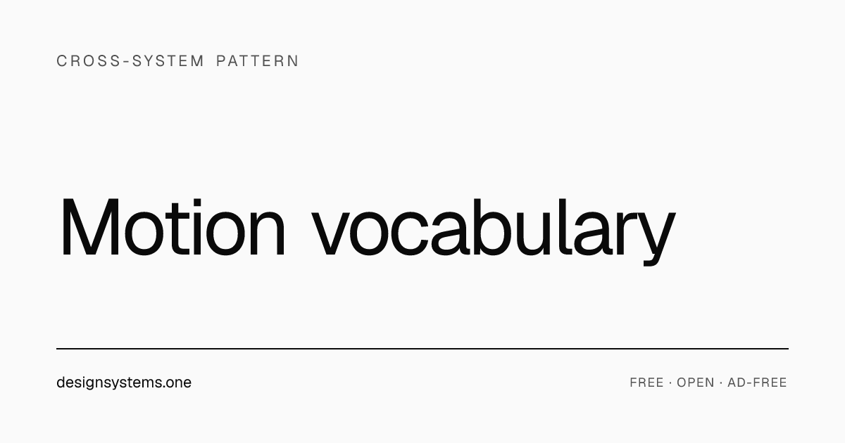 Motion vocabulary — Cross-system pattern reference | DesignSystems.one ...