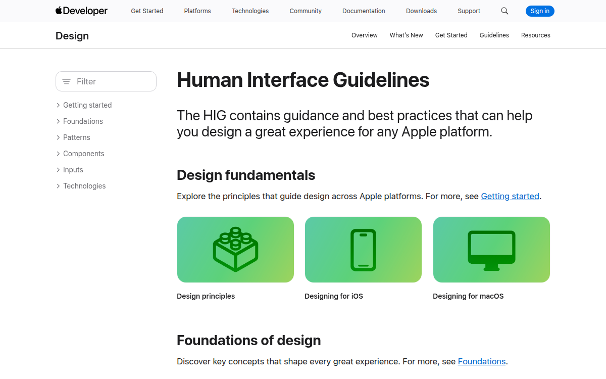 Apple Human Interface Guidelines documentation site