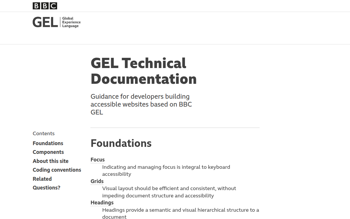 BBC GEL (Global Experience Language) documentation site