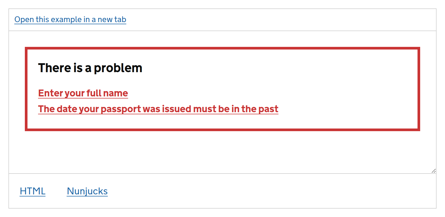 GOV.UK Design System Error summary documentation