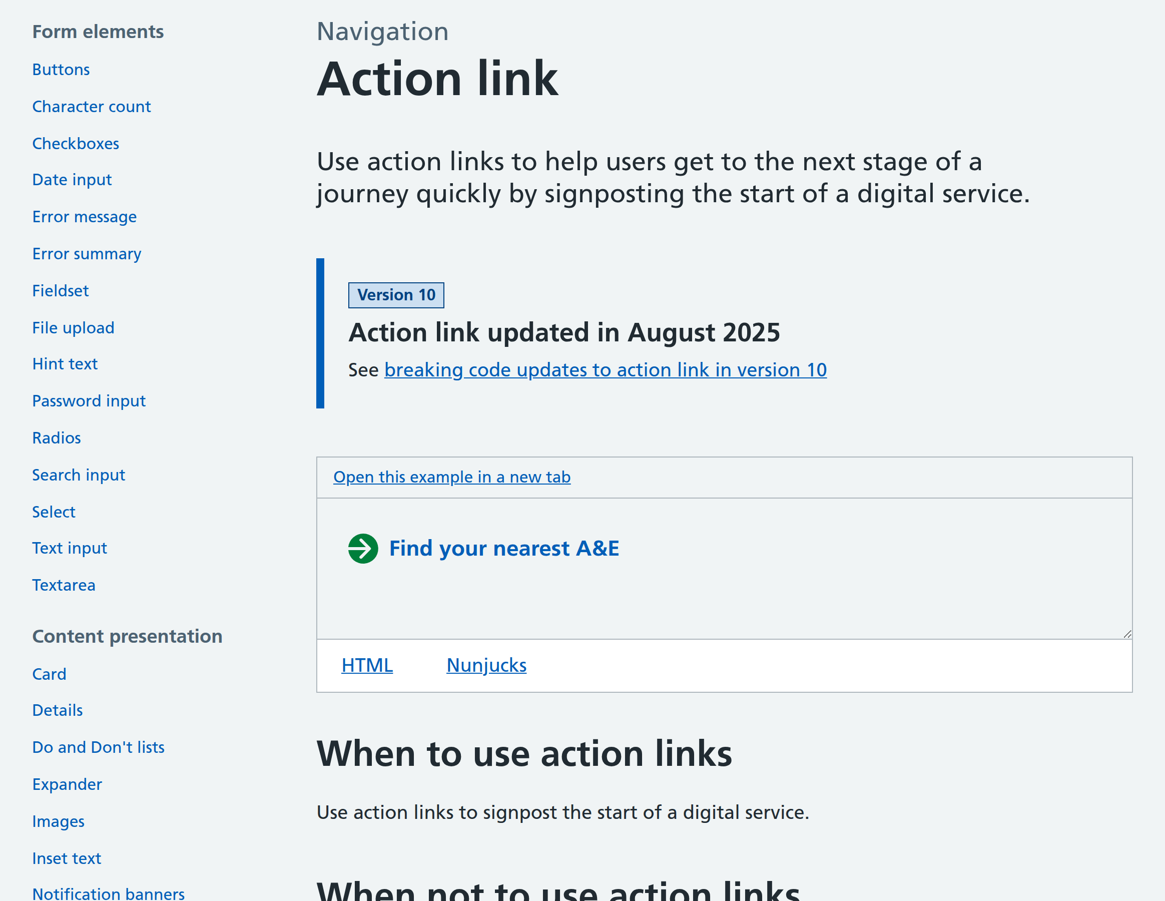 NHS Design System Action Link documentation
