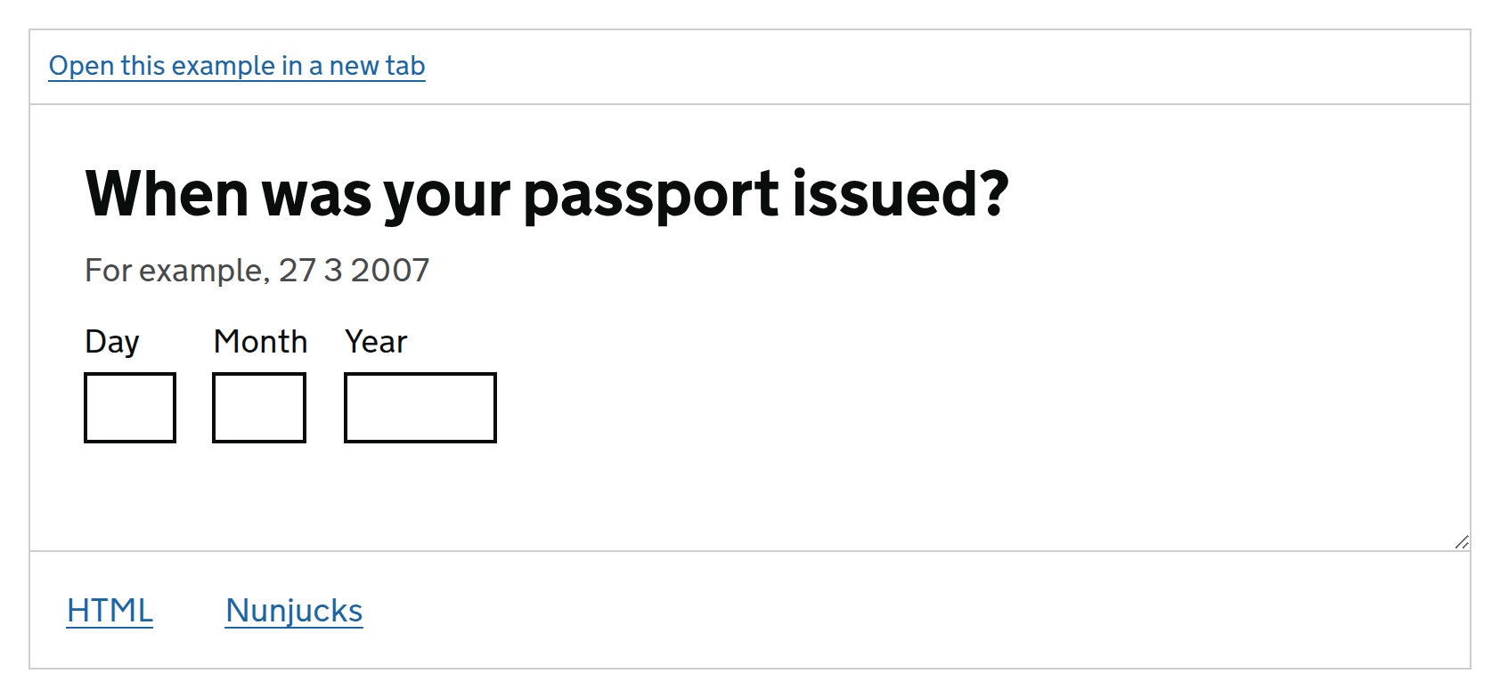 GOV.UK Design System Date input documentation