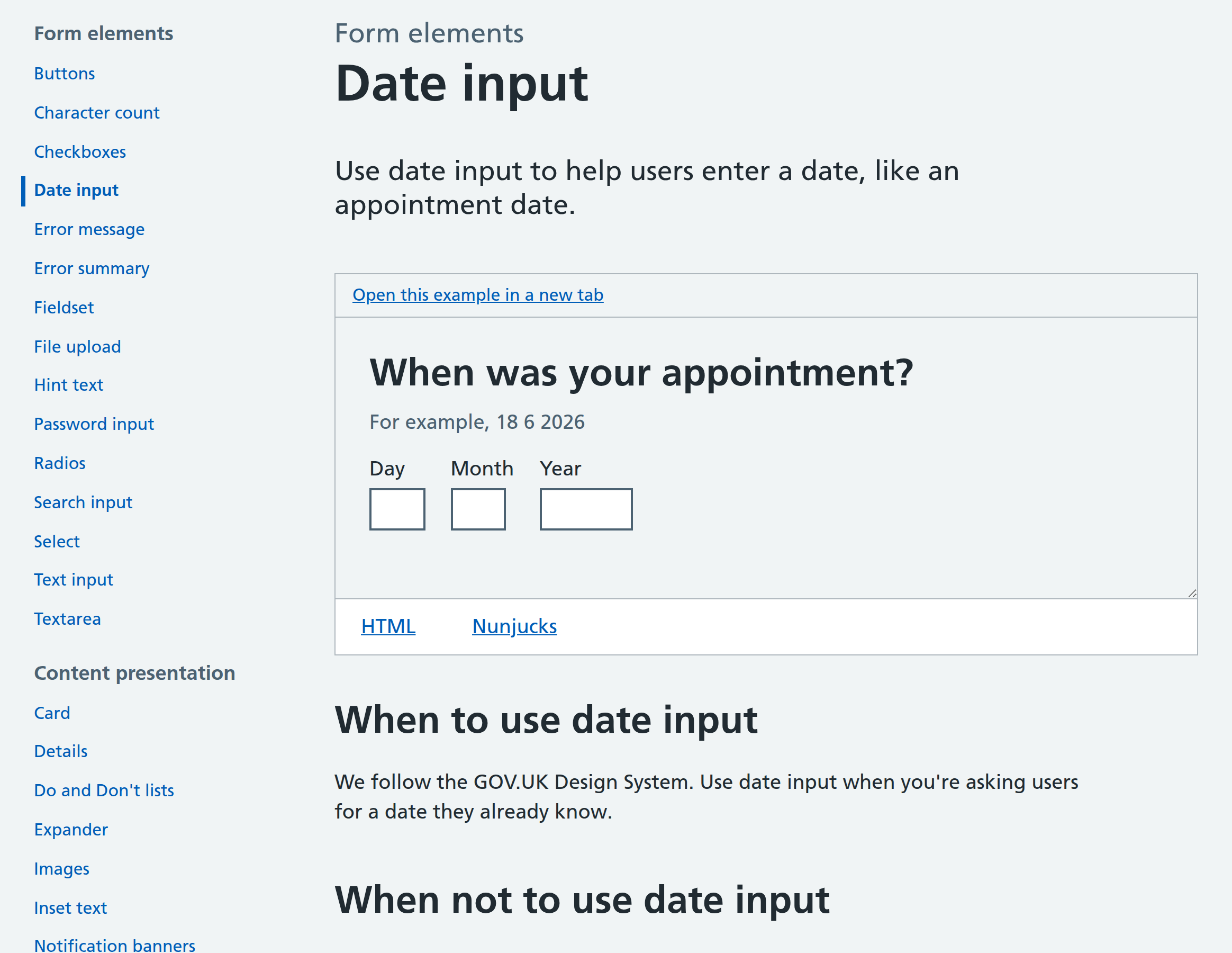 NHS Design System Date Input documentation