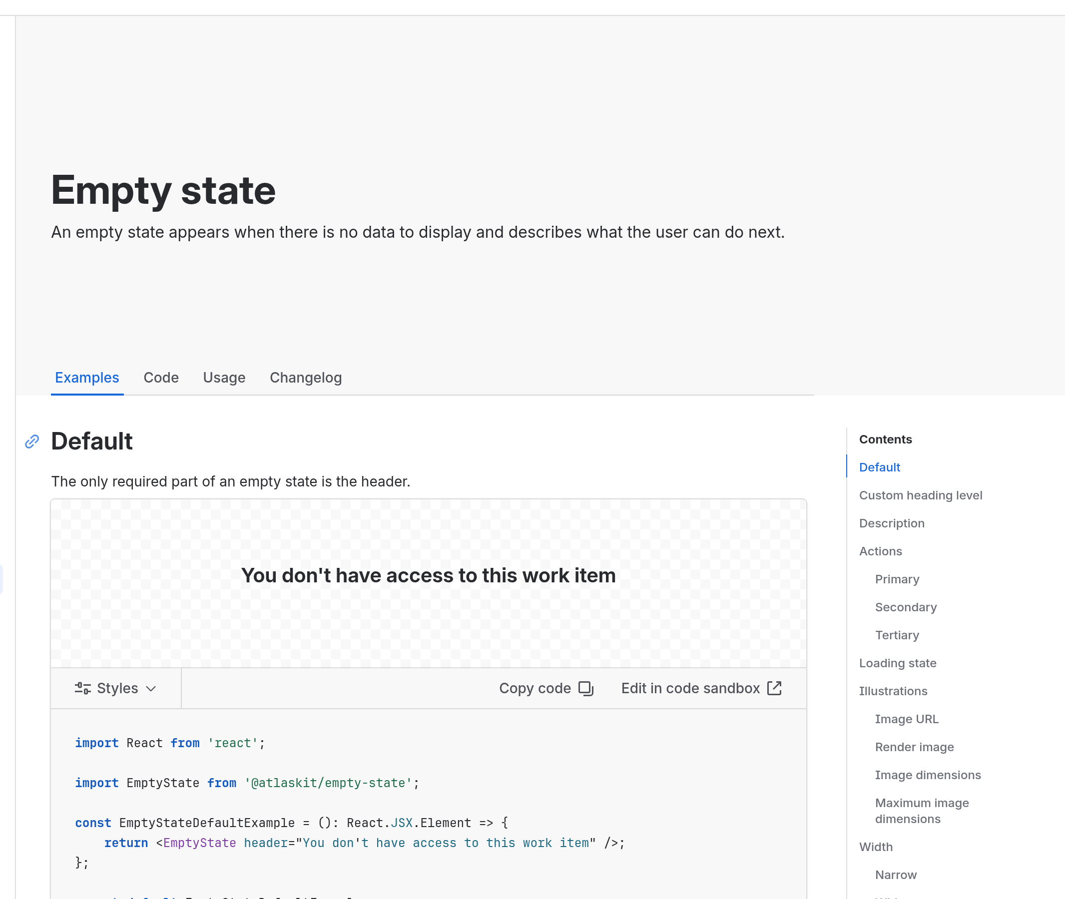 Atlassian Design System Empty State documentation