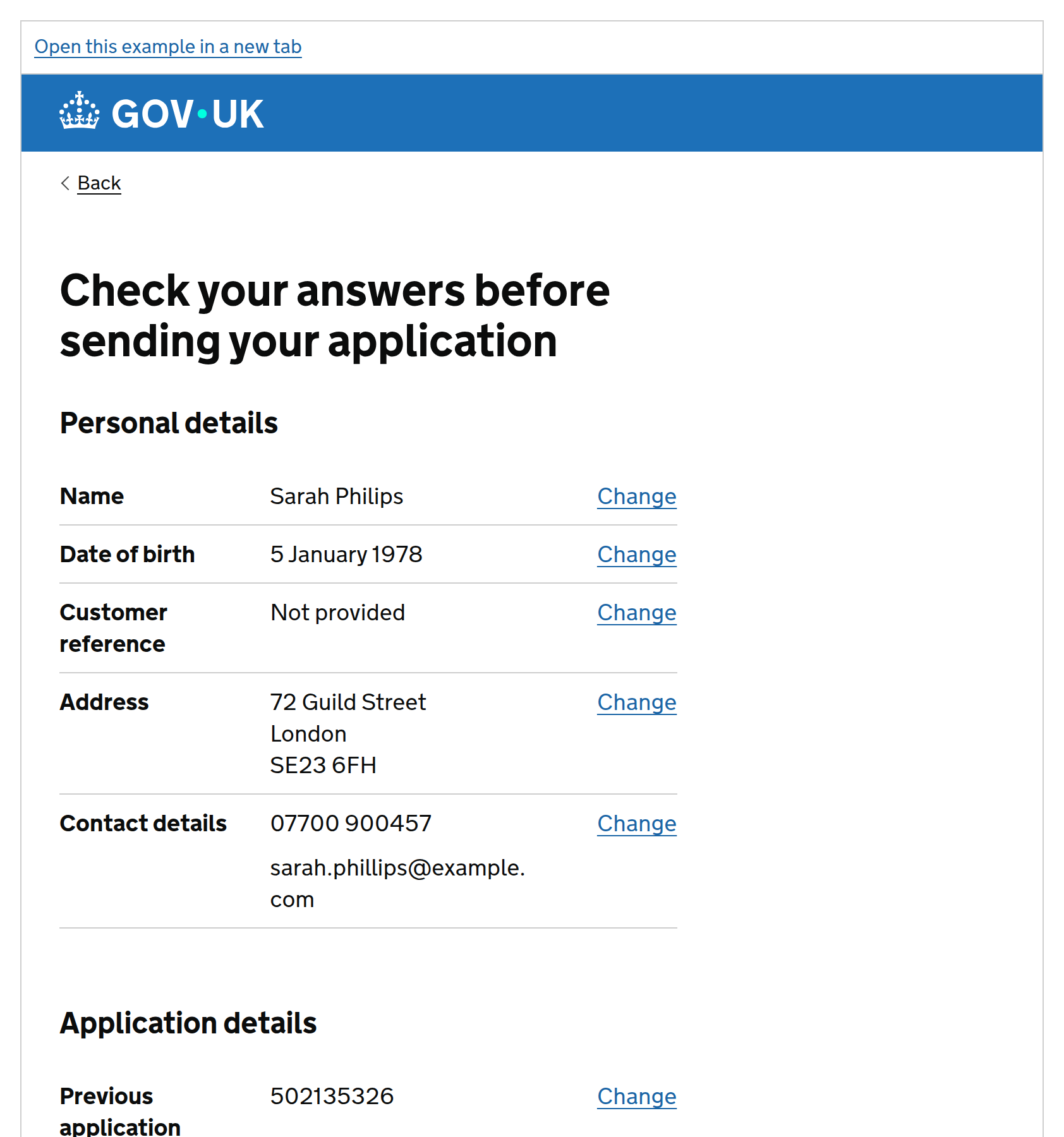 GOV.UK Design System Check your answers documentation