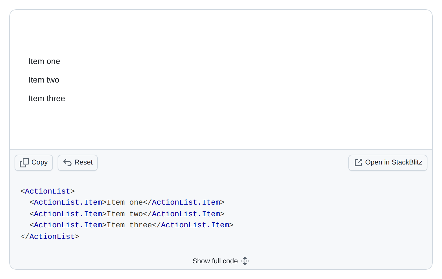 Primer ActionList / ActionMenu documentation