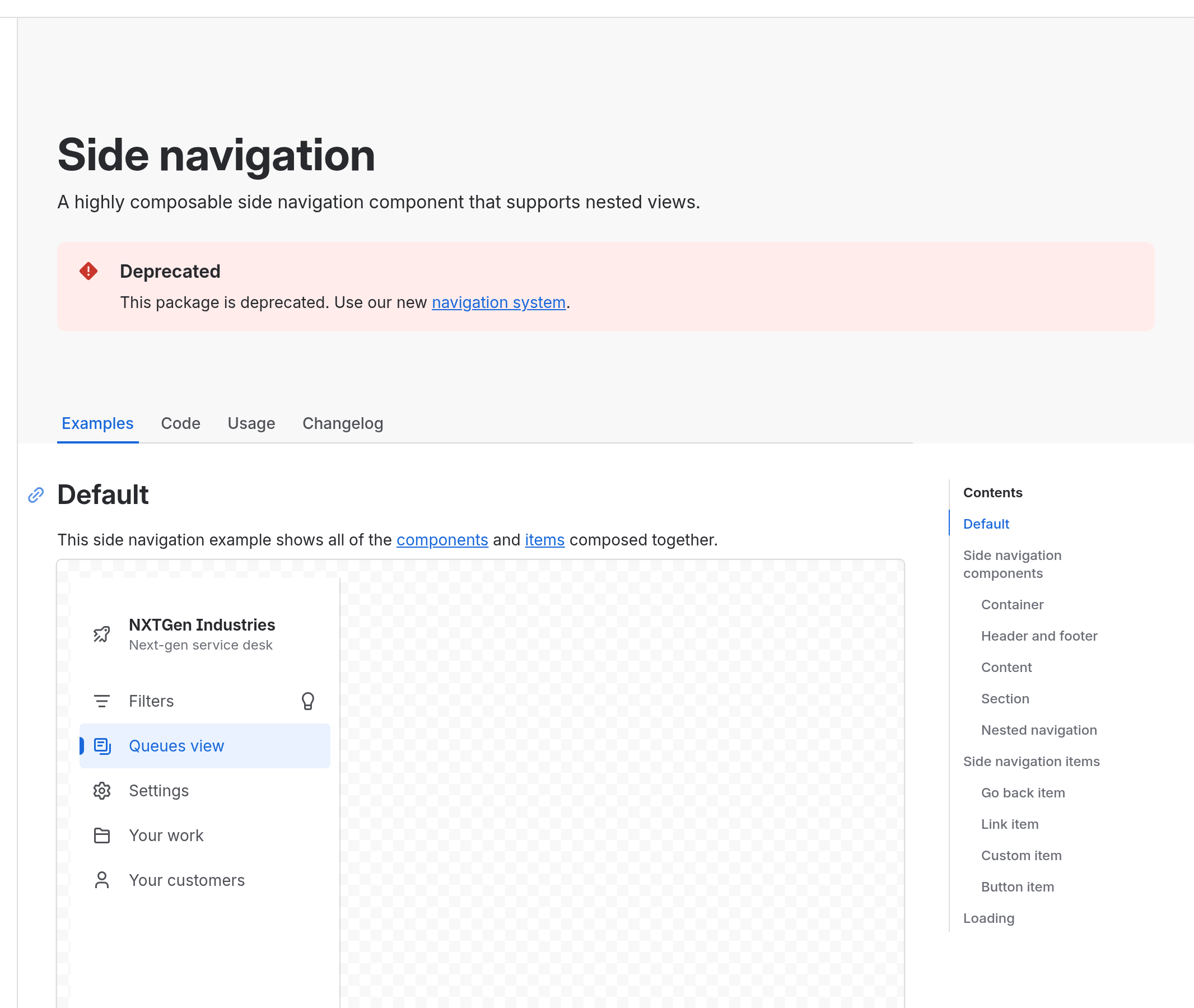 Atlassian Design System Side Navigation documentation