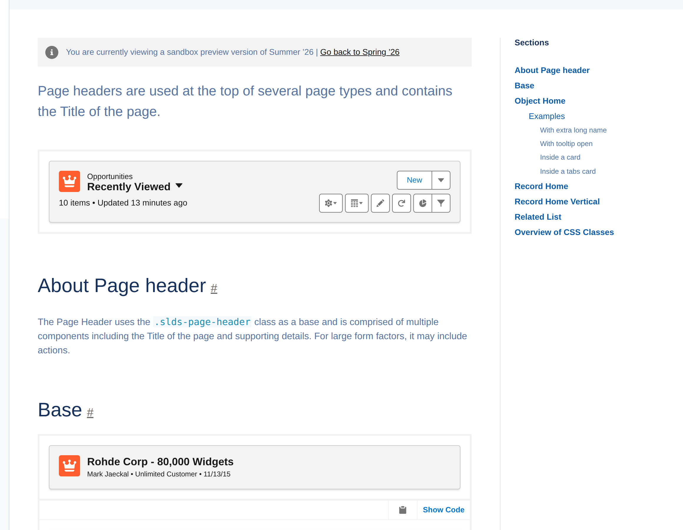 Lightning Design System Page Headers documentation