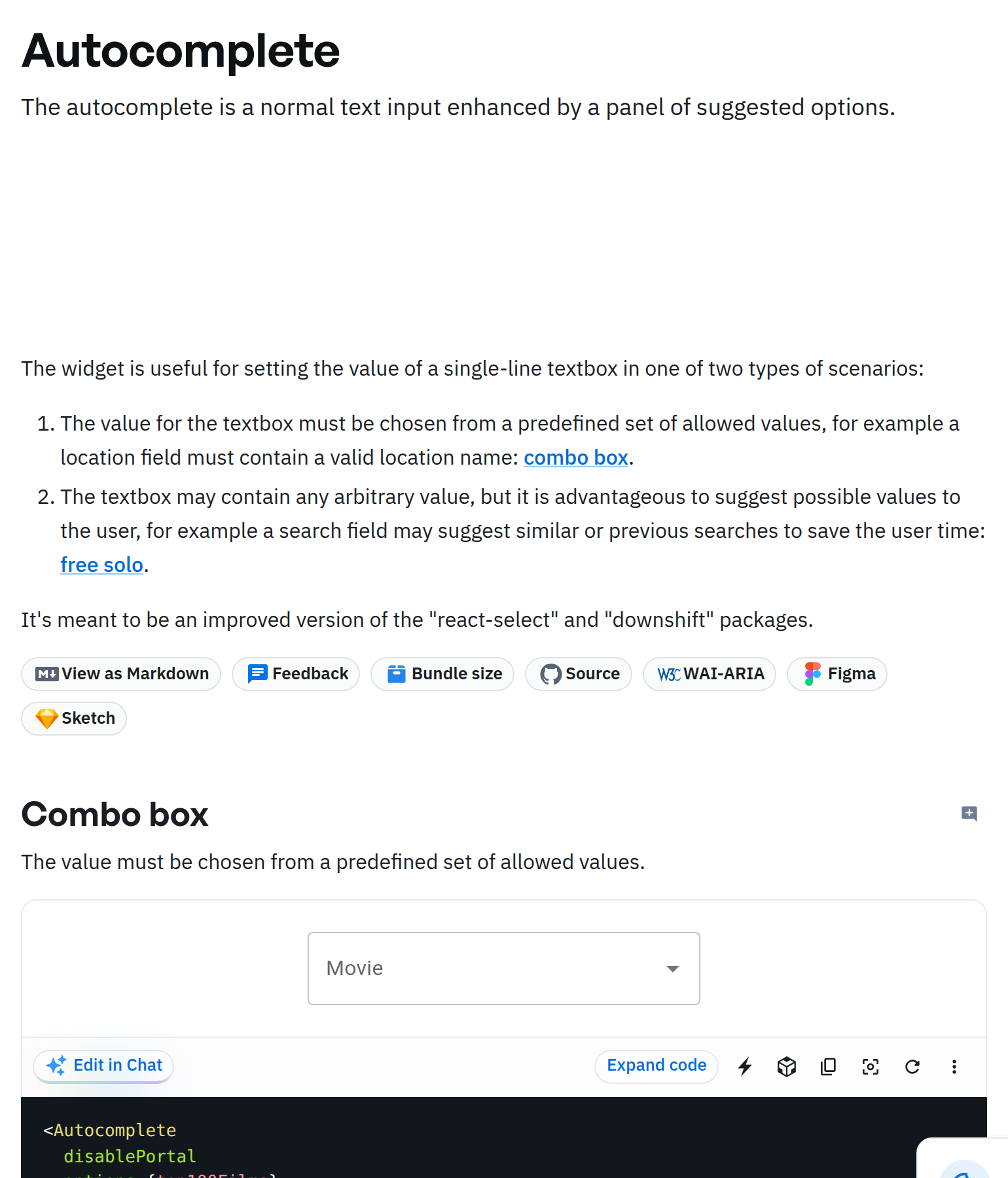 MUI (Material UI) Autocomplete documentation