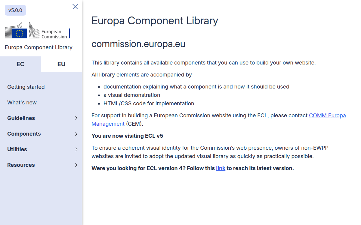 European Commission Design System documentation site