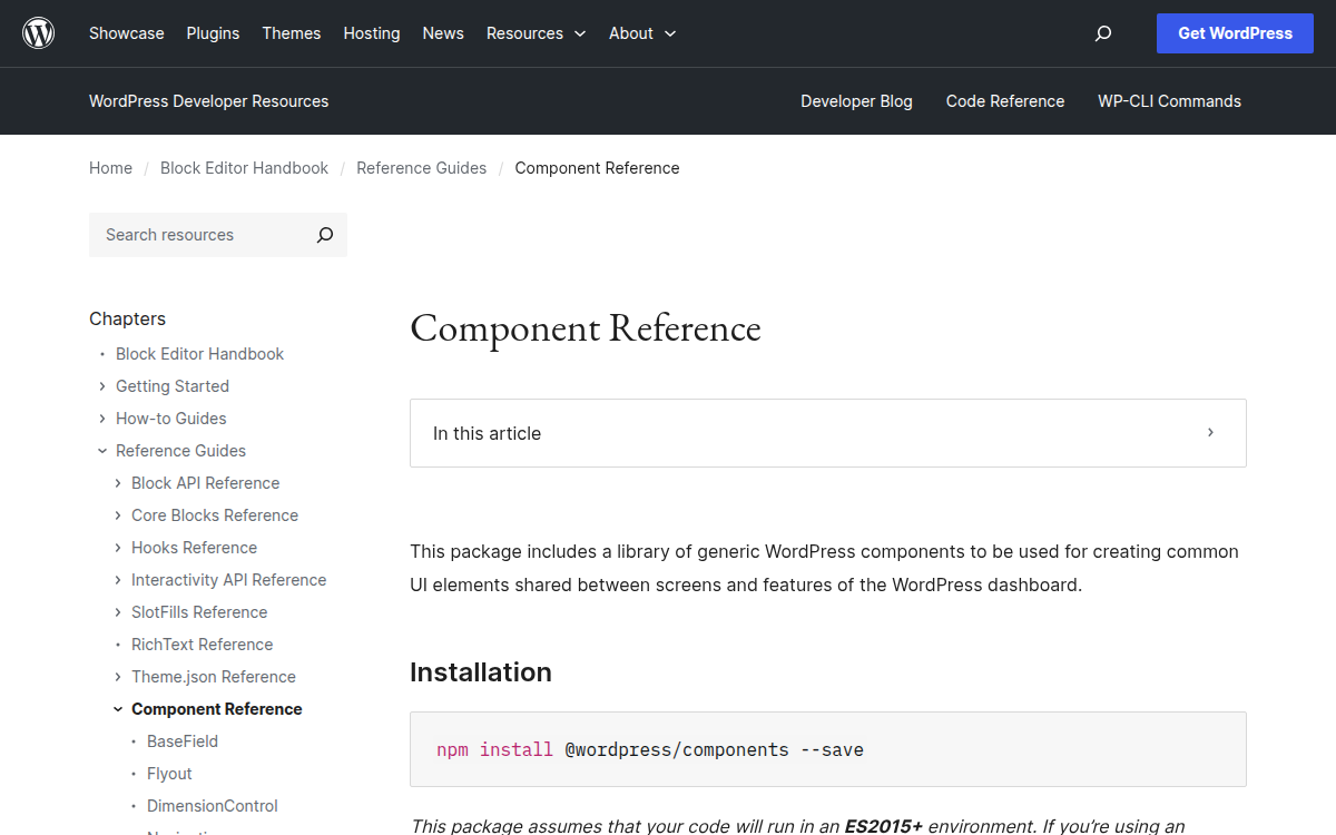 WordPress Components documentation site